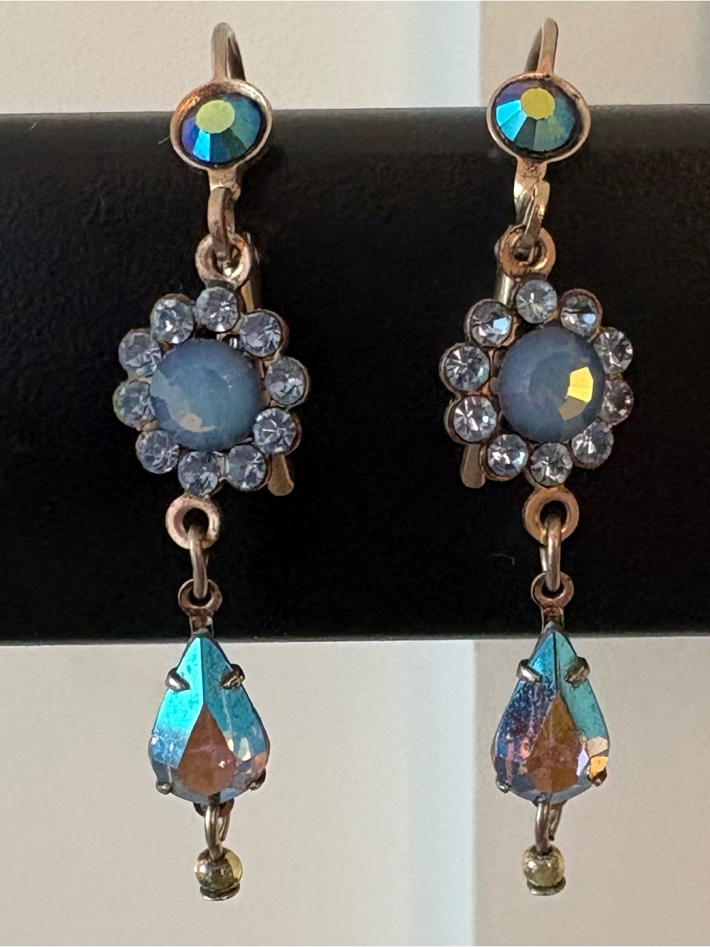 Michal Negrin Delicate Blue Crystal Drop Earrings